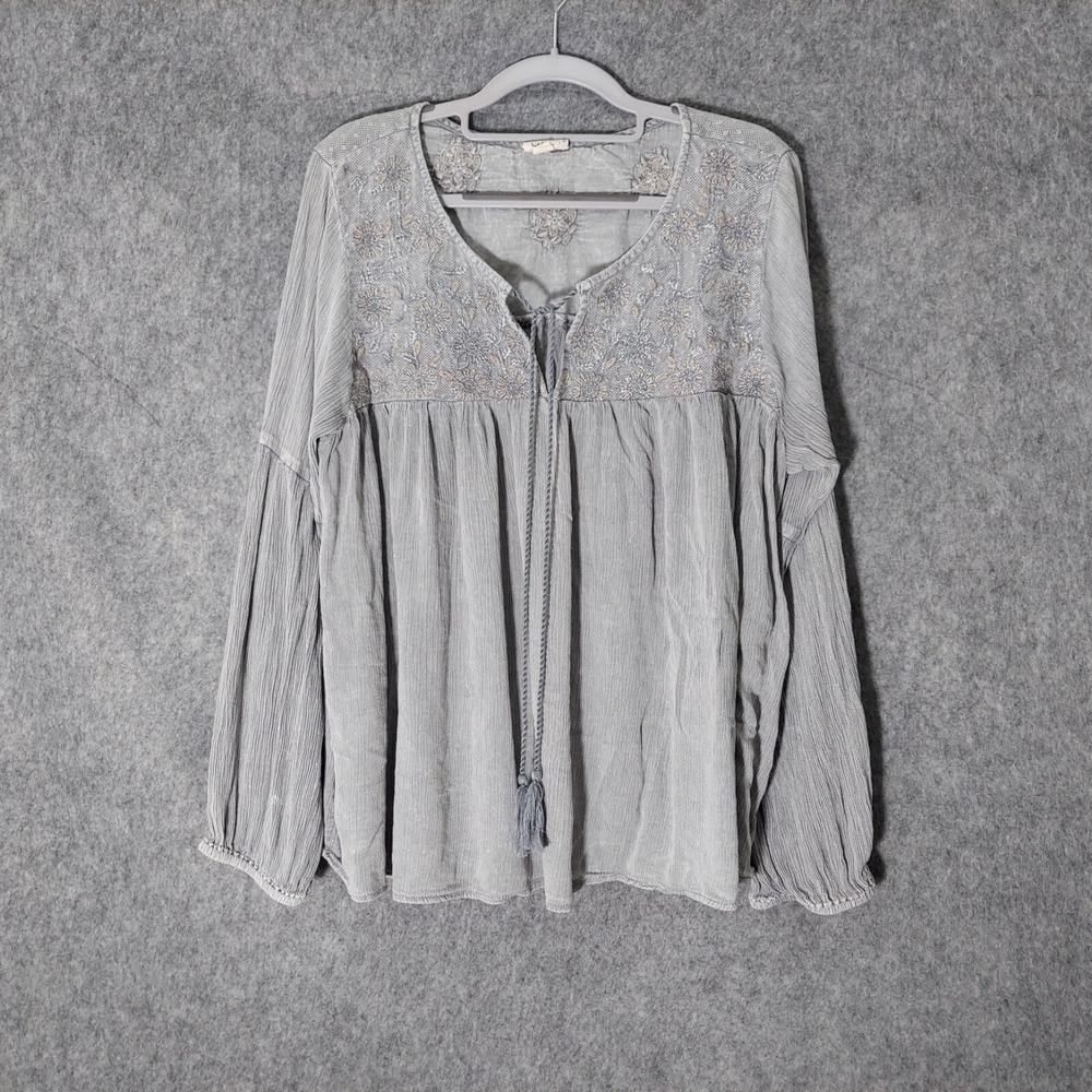 Nicole Miller Tunic M Artelier Crinkle Embroidery Festival Boho mineral Gypsy - Picture 14 of 16